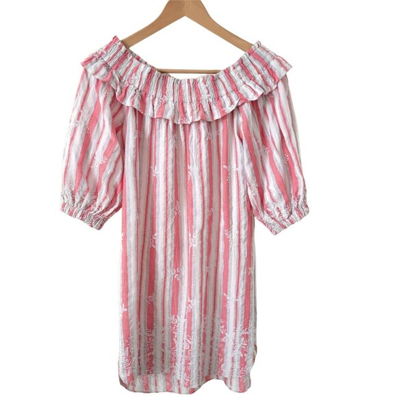 Misa Los Angeles Dress Striped Off The Shoulder with Embroidery Size Small 100% - Picture 1 of 12